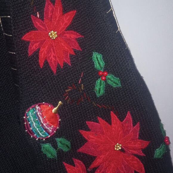 Women's Poinsettia VTG Ugly Christmas Sweater Holiday Vest Beaded Med - Picture 2 of 3